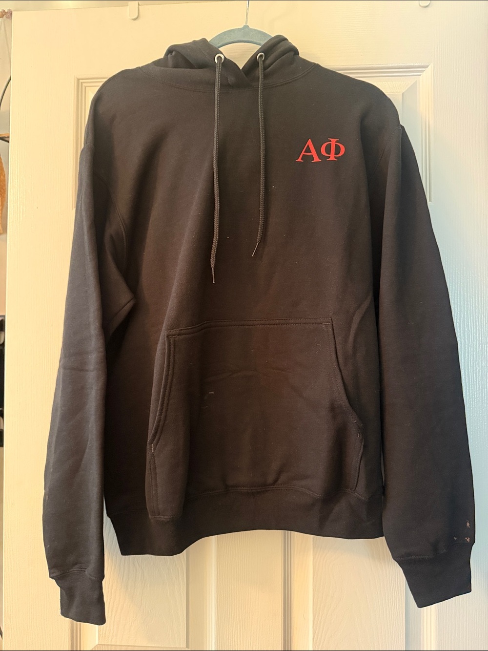 Black Hoodie with Red Greek Letter (Alpha Phi) Chest Logo - Women's Pullover